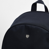 Shield logo detail on the Barbour Cascade Backpack in Navy