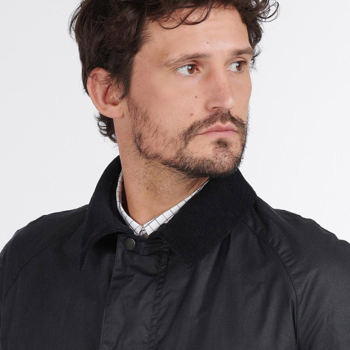 Collar down on the Barbour Ashby Lightweight Wax Jacket