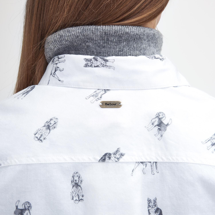 Close up of the Barbour Ladies Brambles Shirt showing neck ID tag detail