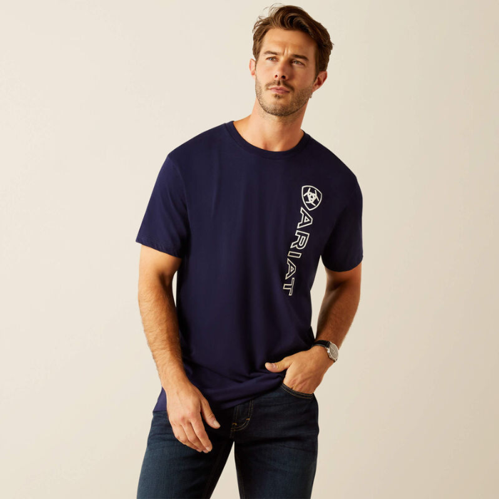 Ariat Mens Vertical Logo T-shirt in Classic Blue/White