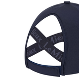 Cross straps at the back of the Lemieux Kylie Cap in Navy