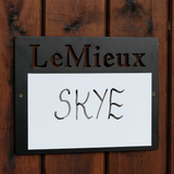 LeMieux Stable Magnetic Whiteboard in Black fixed to the stable with horse's name 'Skye' written on