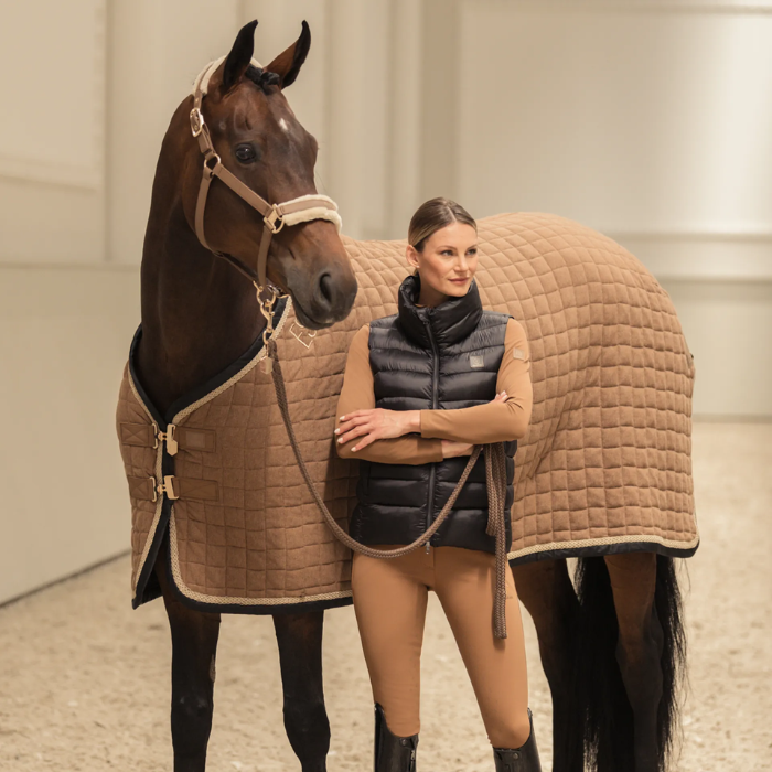 Horse wearing the Eskadron Heritage Acrylic Quilted Sweat Rug Almond