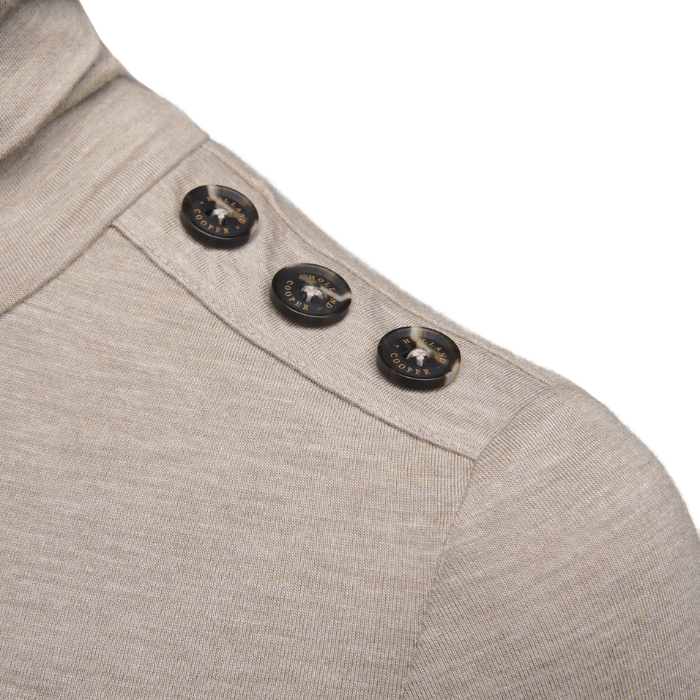 Shoulder 3 button detail on the Holland Cooper Essential Roll Neck in Oatmeal