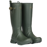 Diagonal profile of the LeMieux Ultra Stride Wellington Boots in Oak showing the adjustable strap