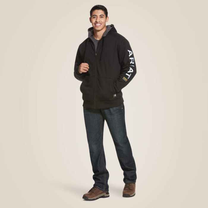 Ariat Mens Rebar All-Weather Full Zip Hoodie in Black