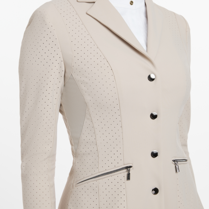 Close up detail of the LeMieux Jessica Mesh Show Jacket in stone