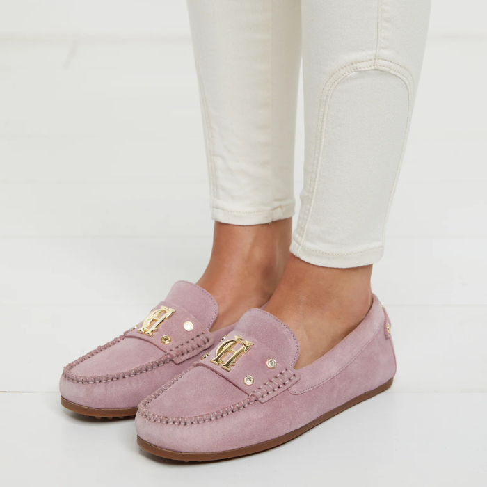 Holland Cooper Ladies Driving Loafer in Soft Pink Suede | Eland Lodge