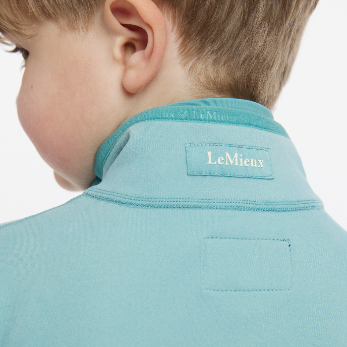 Close up neck detail on the reverse of the LeMieux Mini Mari Micro Fleece in Aqua