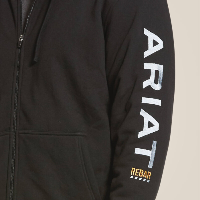 Ariat Mens Rebar All-Weather Full Zip Hoodie in Black