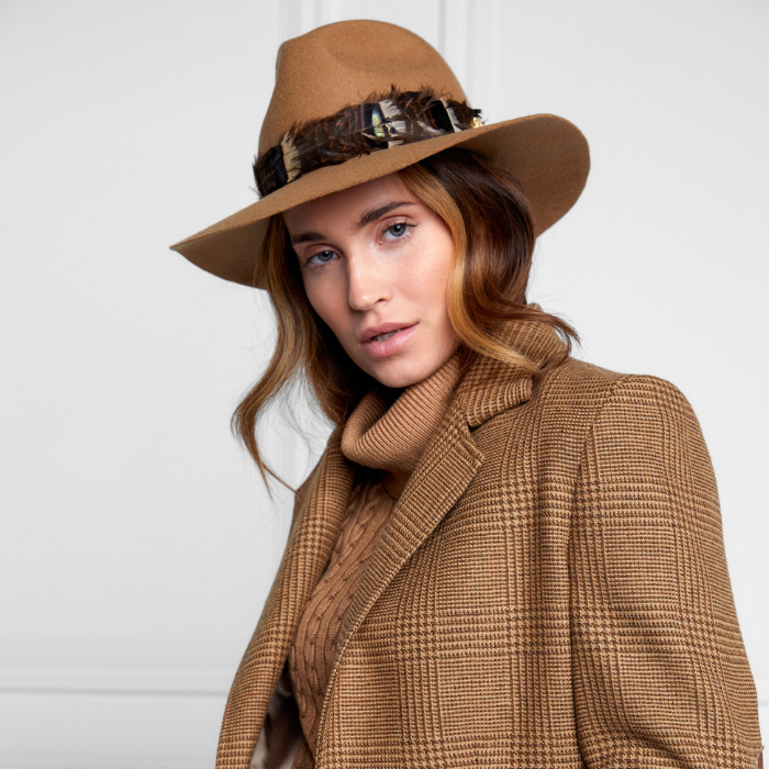 Holland Cooper Trilby Iridescent Feather Band Hat in Camel | Eland Lodge