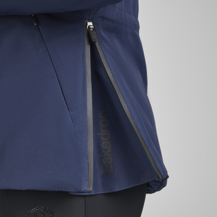 Rear zipper detail on the Eskadron Heritage Waterproof Jacket in True Blue