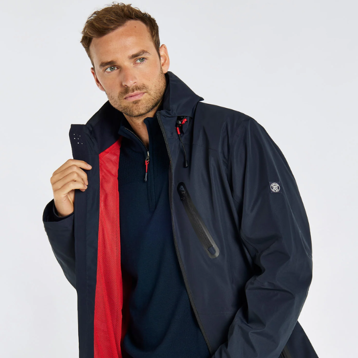 Red section of inner lining of the Dubarry Mens Crossbarry Waterproof Jacket in Navy