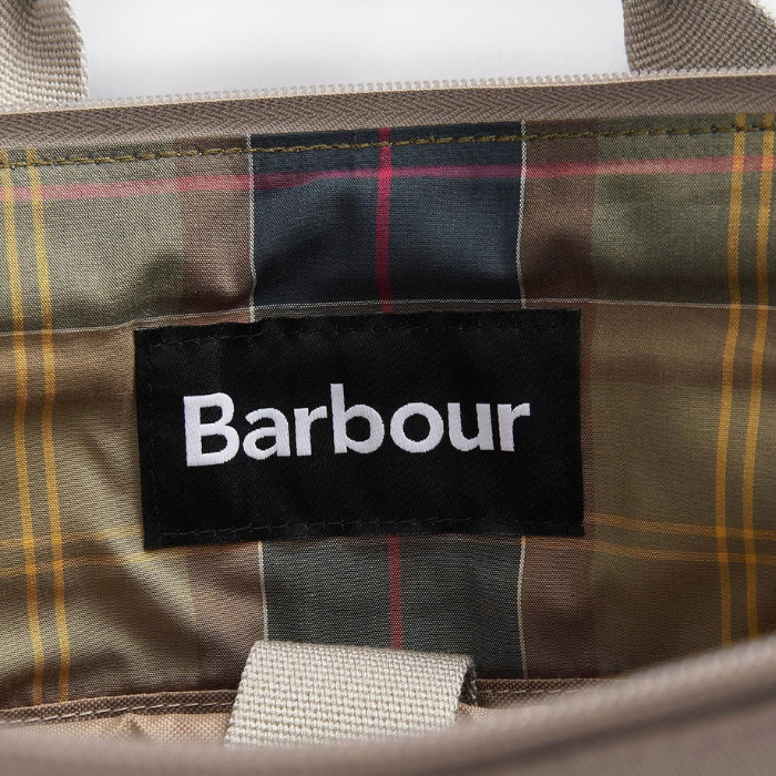 Barbour tartan and logo detailing on the inside of the Barbour Olivia Backpack 