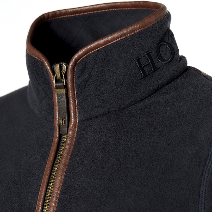 Premium leather zip detail on the Holland Cooper Country Fleece Quarter Zip in Ink Navy