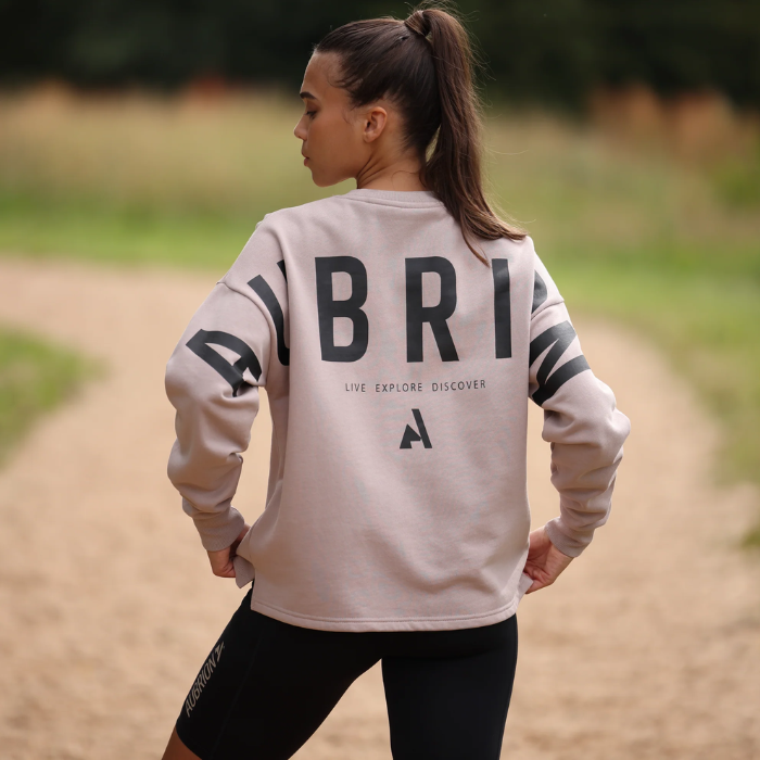 Logo detail on the reverse of the Shires Aubrion React Sweatshirt in Sand