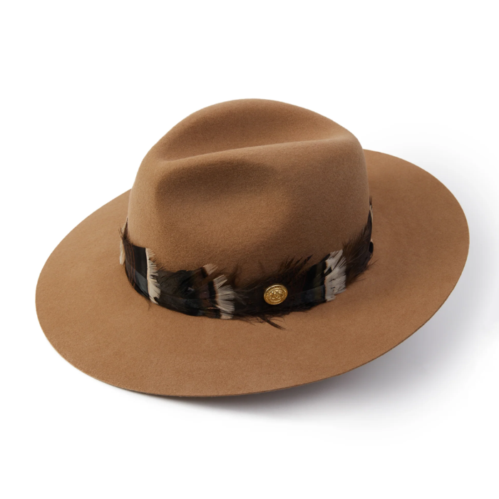 Holland Cooper Trilby Iridescent Feather Band Hat in Camel | Eland Lodge