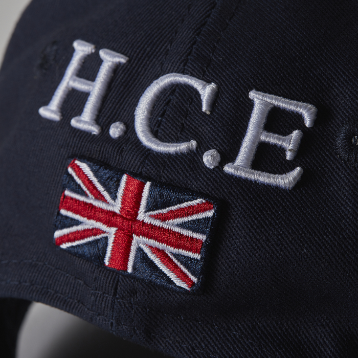 Embroidered GB flag detail on the Holland Cooper HC Equestrian Cap in Ink Navy