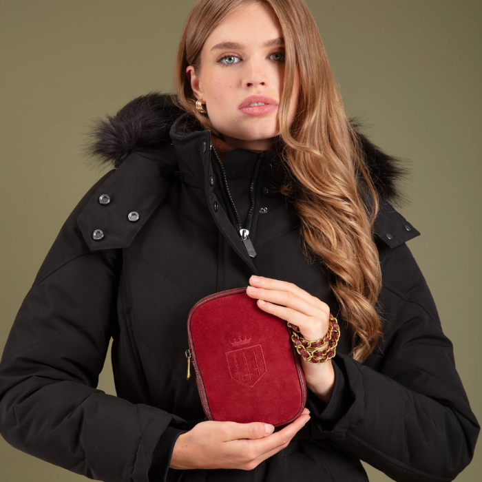 Fairfax & Favor Ladies Mini Finsbury Cross Body Bag in Ruby Suede