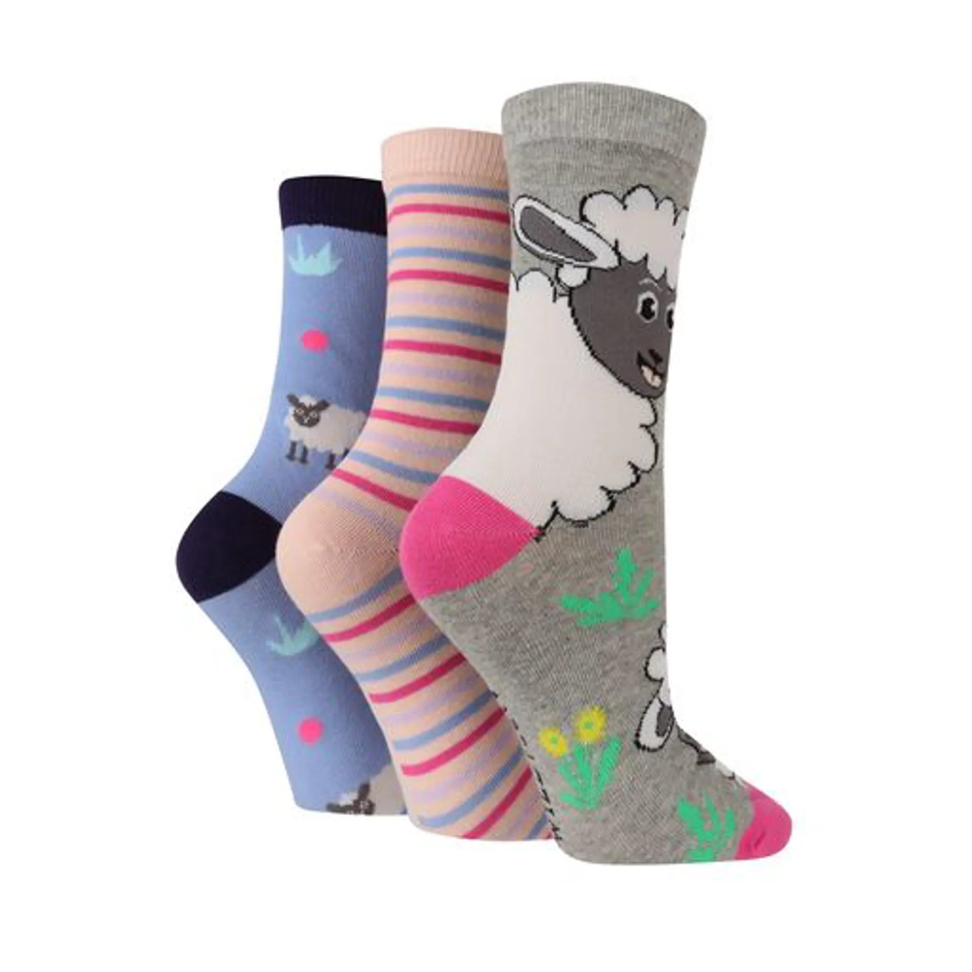 Wild Feet Adults 3 Pack Cotton Crew Socks