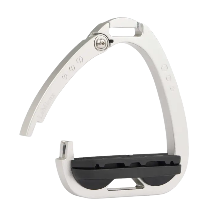 Safety arm mechanism of the LeMieux Junior Vector Balance Stirrups in Aluminium