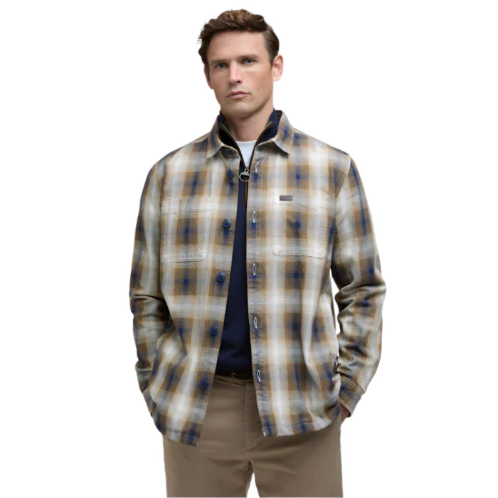 Barbour Mens Sandside Checked Overshirt in Navy