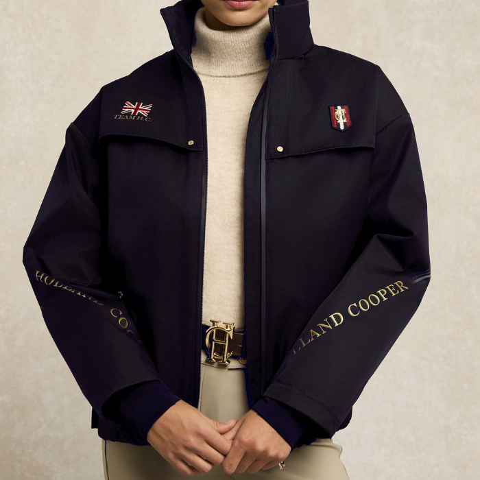 Close up of the unzipped Holland Cooper Team Alenah Jacket in Ink Navy