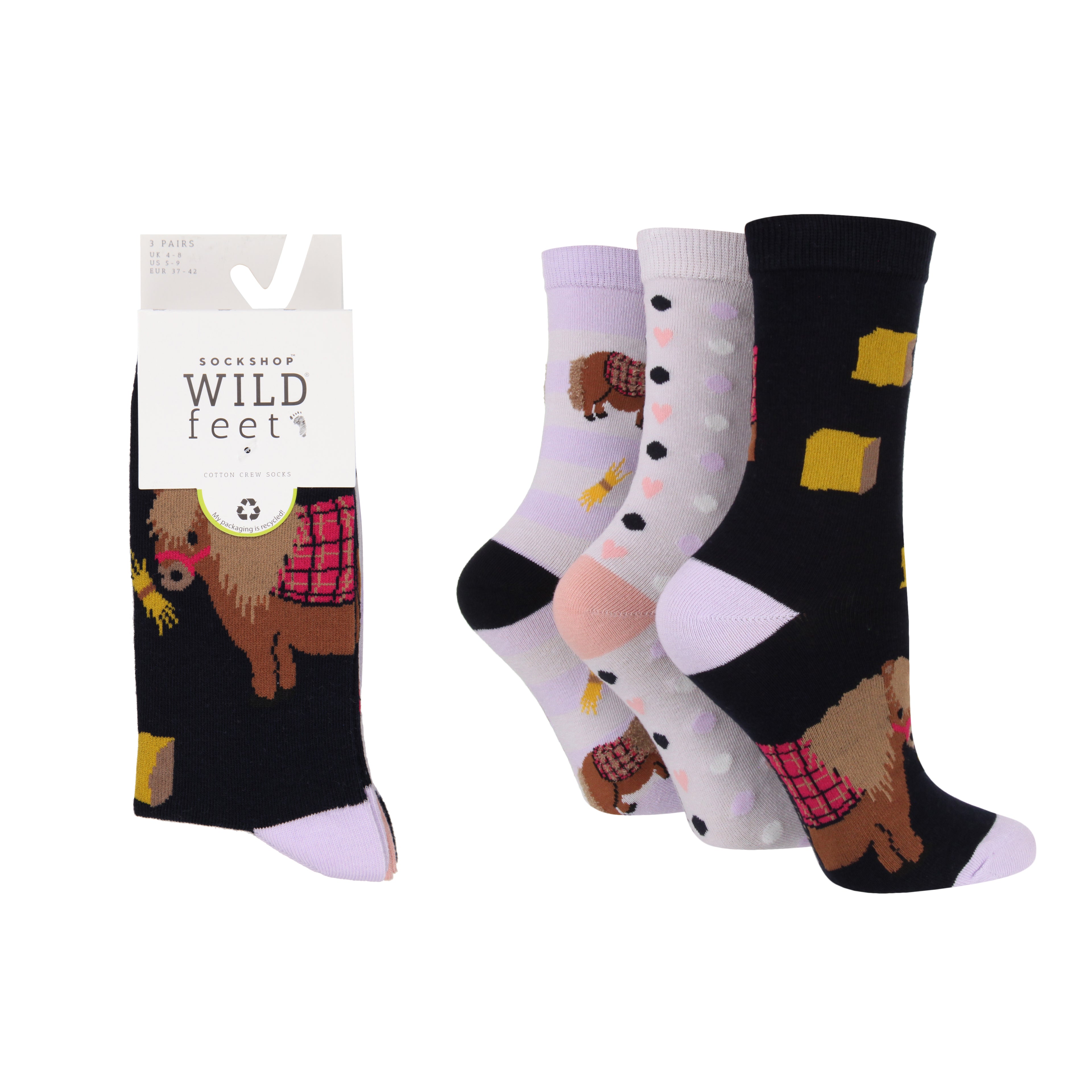 Wild Feet Adults 3 Pack Cotton Crew Socks