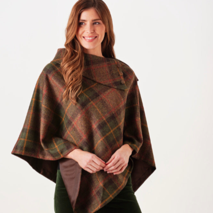 Failsworth British Wool Cape in Green Tweed