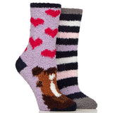 Wild Feet Adults 2 Pack Fluffy Cosy Lounge Socks